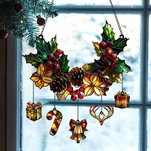 Holly & Pinecone Christmas Acrylic Suncatcher – Festive Winter Gift 2025 Christmas Ornament