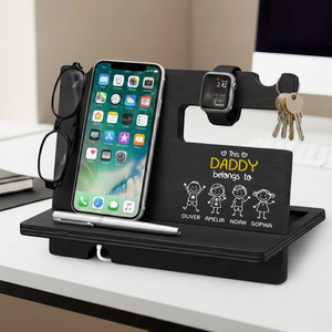 This Grandpa Belongs To Us - Personalized Custom Wood Phone Docking Station