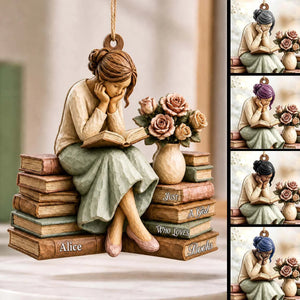 "Just A Girl Who Loves Books" Personalized Book Lover Wooden Ornament - Custom Reader Gift for Book Club Friends