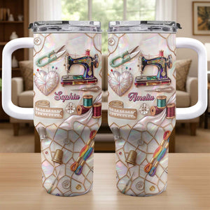 Sewing And Handicraft Mosaic, Personalized 40oz Tumbler With Straw