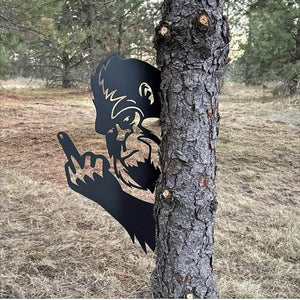 Peek-a-Boo Flipping Off Bigfoot Metal Sign – Flipping the Bird Edition - Bigfoot Says Your #1