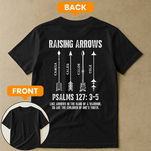 Raising Arrows Christian Father's Day Gift For Dad, Husband With Kids' Names - Personalized Shirt