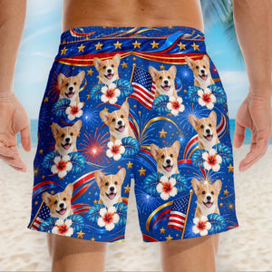 Personalized Photo Tropical Hawaiian Aloha Men America Beach Shorts - Gifts For Dog Cat Lovers