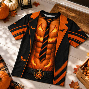 Printed Classic Shirt - Smiling Pumpkin King Design, Unique Halloween Gift for Dad