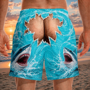 Custom Funny Men Swim Trunks - Personalized Birthday Gifts For Husband, Son, Grandson, Brother, Grandpa, Dad, Yourself - Watch Out For Sharks