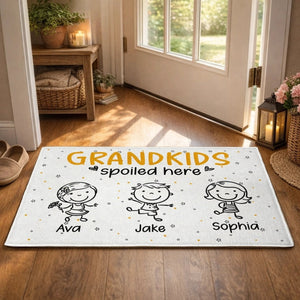 Personalized Grandkids Spoiled Here Standard Doormat - Cute Cartoon Entryway Decor, Unique Gift for Grandma & Grandpa
