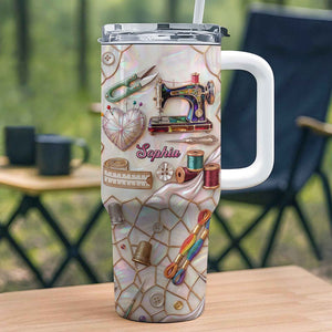 Sewing And Handicraft Mosaic, Personalized 40oz Tumbler With Straw