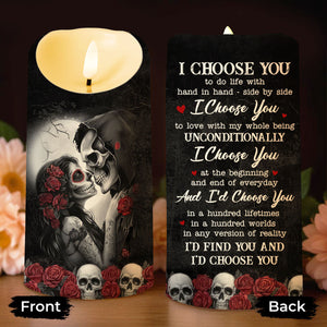 Personalized I Choose You Skull Couple LED Candle