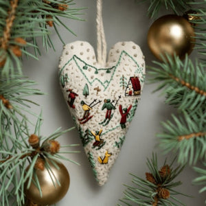 DIY Heart Shaped Hand Embroidered Christmas Ornament