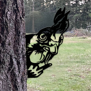 Peek-A-Boo Grumpy Chicken Metal Sign Garden Decoration