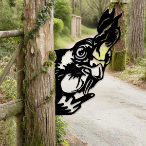 Peek-A-Boo Grumpy Chicken Metal Sign Garden Decoration