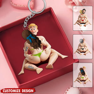 Personalized Playful Hugging Couple Acrylic Keychain