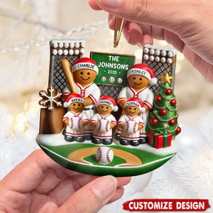 Baseball Gingerbread Family On Field Sport Lover - Personalized Acrylic Ornament