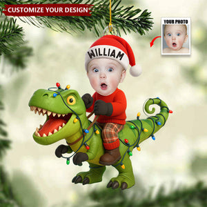 Personalized Kid Photo With Dinosaur Ornament, Funny Dinosaur Gift For Kid