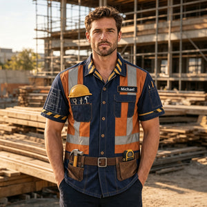 Personalized Construction Worker Hawaiian Shirt,Halloween Party Outfit