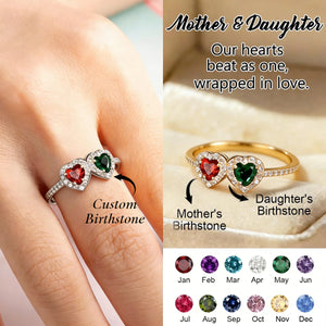 Personalized Heart Birthstone Ring, Dainty Two Stone Ring, Mother's Ring