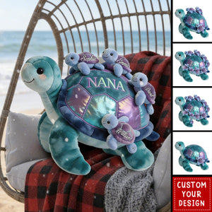 Nana Turtle Gift For Mom Grandma - Personalized Grandma Faux Fur Shaped Pillow