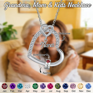 Personalized Kids Birthstone Name Heart Necklace - Gift For Mom Grandma