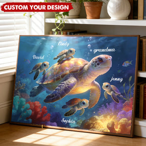 Grandma Grandkids Sea Turtles - Personalized Poster - Mother's Day Gift For Grandma