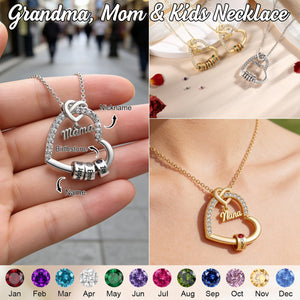 Personalized Kids Birthstone Name Heart Necklace - Gift For Mom Grandma
