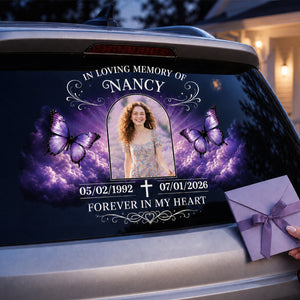 Forever in Our Hearts Personalized Memorial Car Decal - Custom Photo In Loving Memory Window Sticker for Family