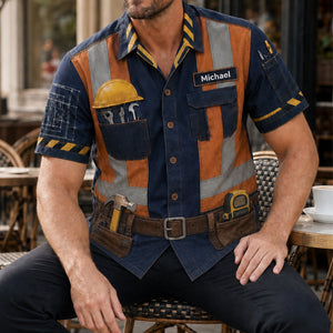 Personalized Construction Worker Hawaiian Shirt,Halloween Party Outfit