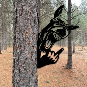 Peek-A-Boo Laughing Donkey Middle Finger Metal Sign