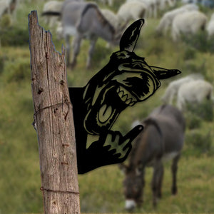 Peek-A-Boo Laughing Donkey Middle Finger Metal Sign