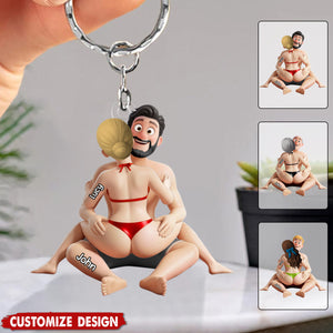 Playful Hugging Couple Acrylic Keychain - Personalized Gifts For Couples