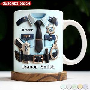 Officer, Police Uniform, Badge and Handcuffs-Personalized Coffee Mug-Gift for Police Officers