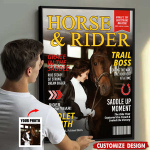 Personalized Horse and Rider Magazine Cover Poster - Equestrian Gift for Horse Lovers