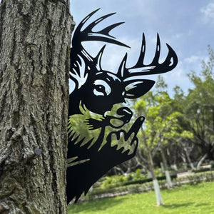 Peeping Deer Middle Finger Metal Sign - Versatile Mountable Wall Art