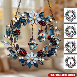 Personalized Snowman Family Wreath Suncatcher