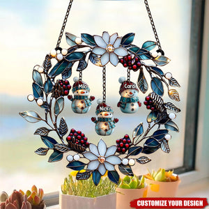 Personalized Snowman Family Wreath Suncatcher