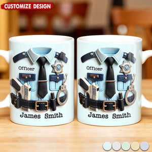 Officer, Police Uniform, Badge and Handcuffs-Personalized Coffee Mug-Gift for Police Officers