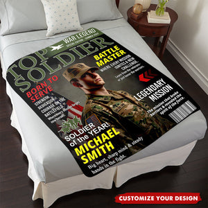 Personalized Army Gifts Soldier Custom Magazine Cover Blanket, Army Retirement Gift for Navy Marine Air Force