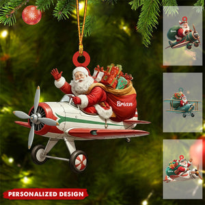 Personalized Santa Drives Airplane Christmas Ornament