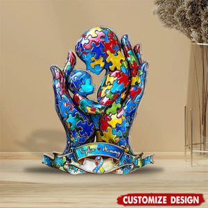 Mom And Kid - Personalized Autism Awareness Shaped Acrylic Plaque