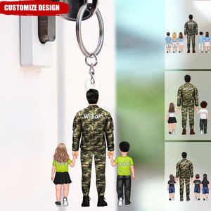 Veteran/Army/Military/ Soldier Dad/Grandpa With Kids Personalized Acrylic Keychain