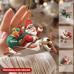 Personalized Santa Drives Airplane Christmas Ornament