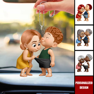 Funny Cartoon Couple-Personalized Acrylic Car Ornament-Anniversary Gift for him, her