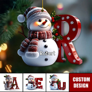 Personalized Snowman With Letter Christmas Ornament, Gift For Family - 2024 New Release