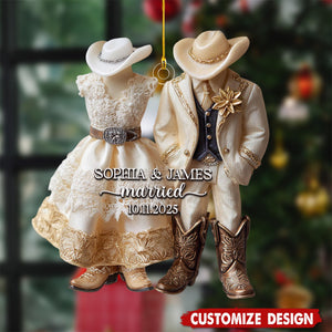 Personalized Country Wedding Ornament, Christmas Gifts For Cowboy Cowgirl Couple, Just Married Ornament, Western Wedding Gift