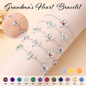 Personalized Heart Bracelet With Birthstones-Gift For Mom Grandma