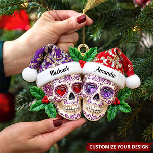 Personalized Christmas Skull Couple Acrylic Ornament, Gifts For Christmas