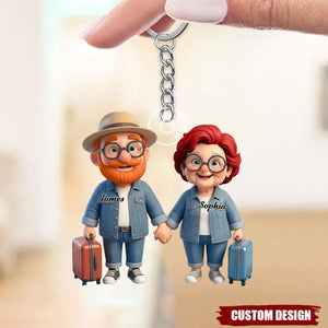 Personalized Old Couple Go Traveling Acrylic Keychain