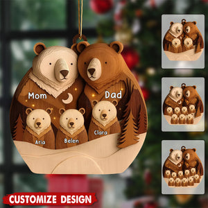 Personalized Bear Family Woodland Wooden Christmas Ornament - Gift for Family