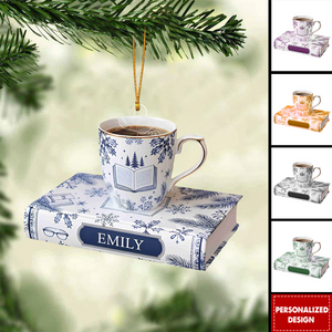 Personalized Book and Coffee Ornament-Gift for Book Lover