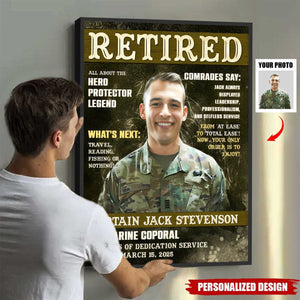 Personalized Army Magazine Cover Canvas Poster, Military Retirement Portrait Gift