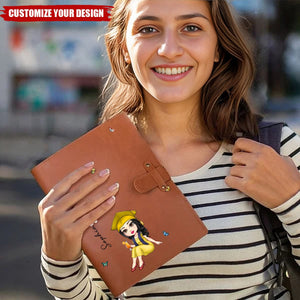 Personalized Cute Cartoon Graduate Birth Flower Leather Notebook with Name Birthday Graduation Gift for Graduates